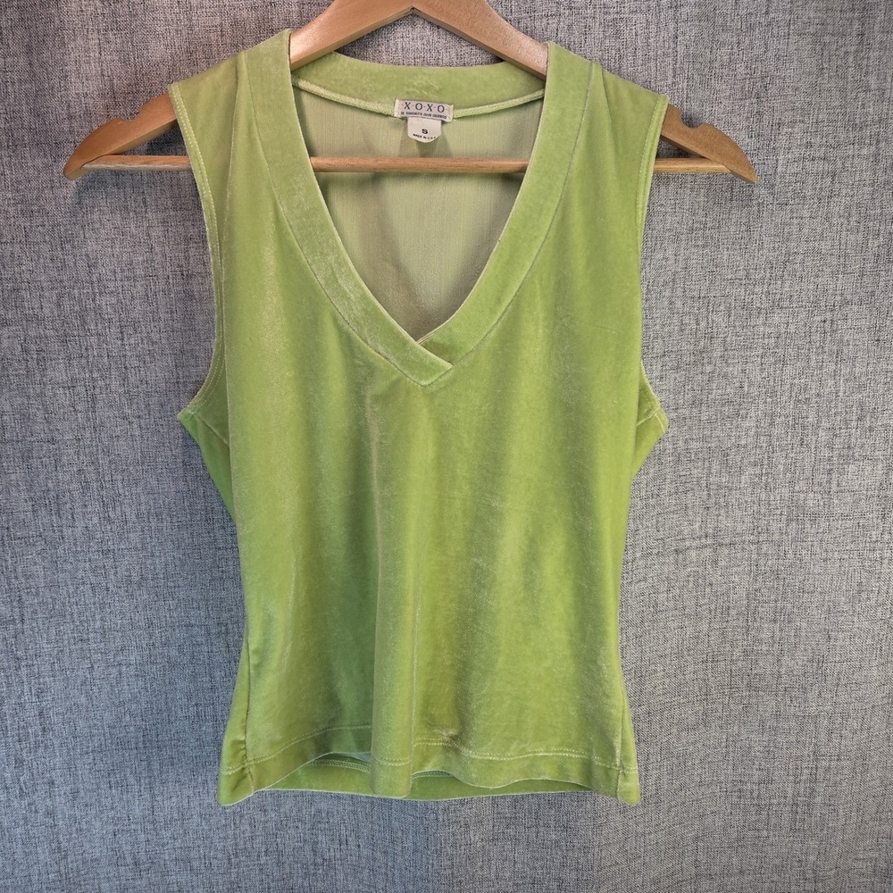 XOXO Vintage Y2K Women's Lime Green V-Neck Sleeveless Crop Tank Top Small